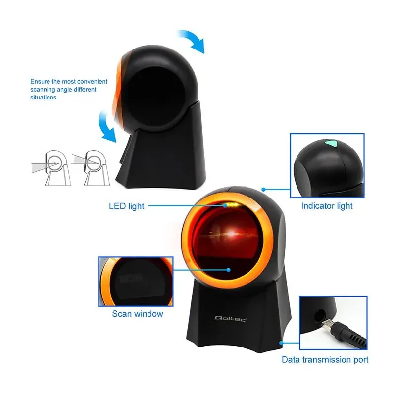 Czytnik kodów kreskowych Qoltec 1D | 2D | stacjonarny | PartsPC.pl