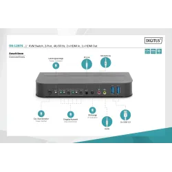 Przełącznik KVM DIGITUS 2 portowy HDMI 4K 60Hz 2xUSB | PartsPC.pl