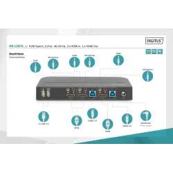 Przełącznik KVM DIGITUS 2 portowy HDMI 4K 60Hz 2xUSB | PartsPC.pl