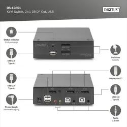 Przełącznik KVM DIGITUS 2 portowy DisplayPort, 4K 60Hz | PartsPC.pl