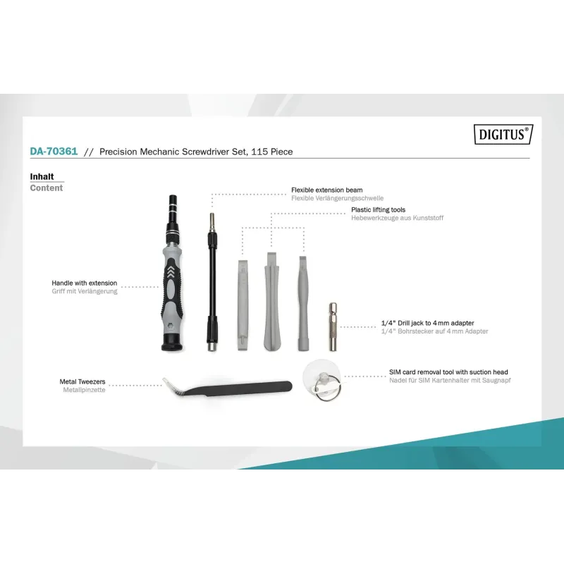 Zestaw narzędzi DIGITUS 115 częściowy śrubokręt/wkrętak | PartsPC.pl