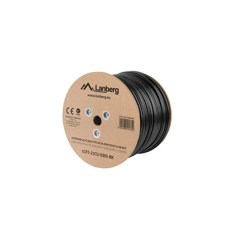 Kabel FTP Lanberg kat. 5e 305m drut Outdoor CU czarny | PartsPC.pl