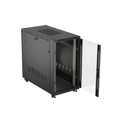 Szafa instalacyjna Rack stojąca 19" 22U 600x1200 czarna drzwi przeszklone
