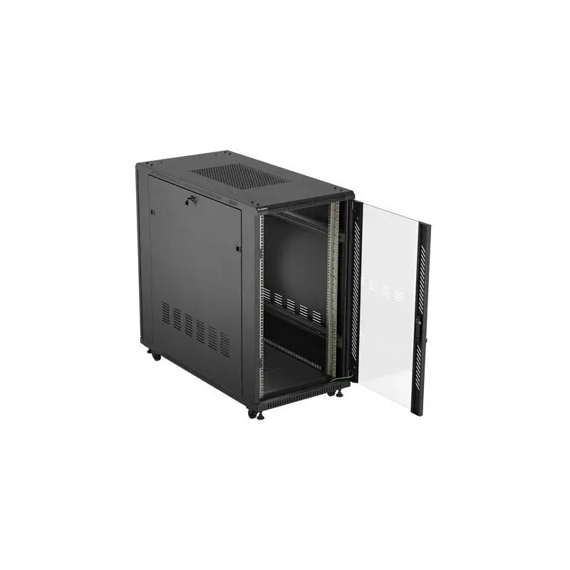 Szafa instalacyjna Rack stojąca 19" 22U 600x1200 czarna drzwi przeszklone