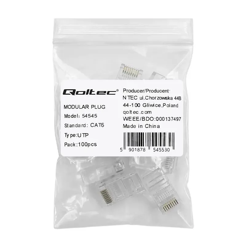 Wtyk QOLTEC przelotowy złącze RJ45 | CAT6 | UTP | Pass | PartsPC.pl