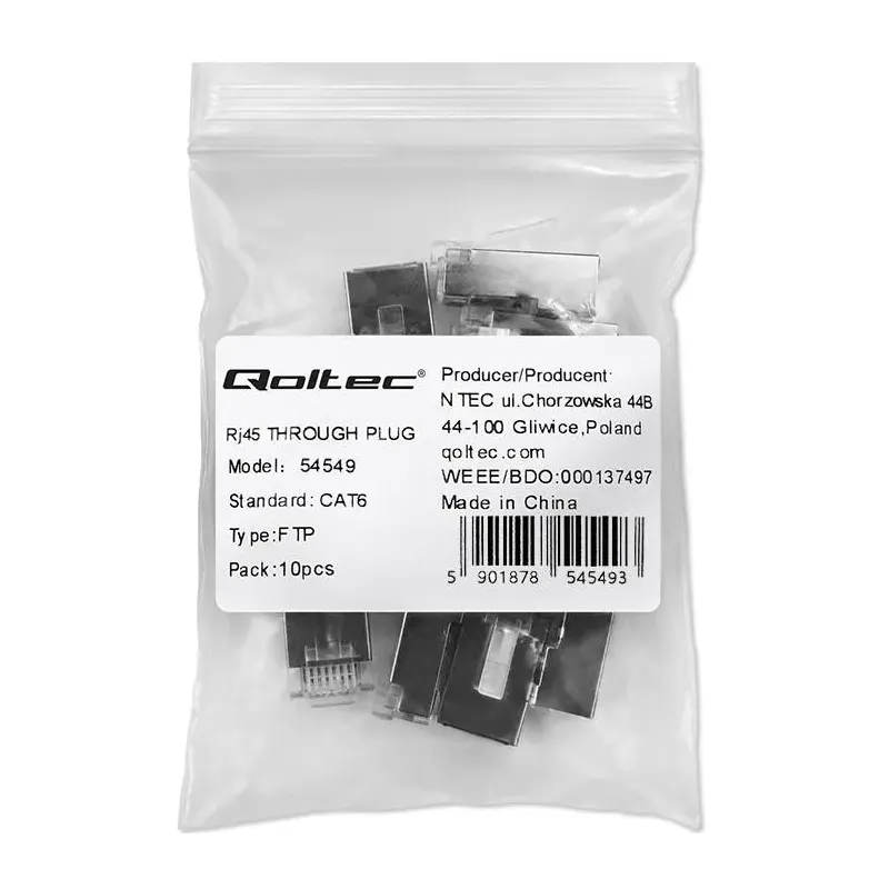 Wtyk QOLTEC przelotowy złącze RJ45 | CAT6 | FTP | Pass | PartsPC.pl