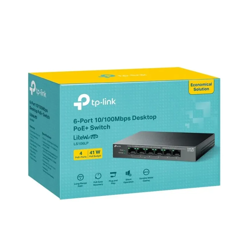 Switch niezarządzalny TP-Link LS106LP 6x100 4x PoE+ 41W | PartsPC.pl