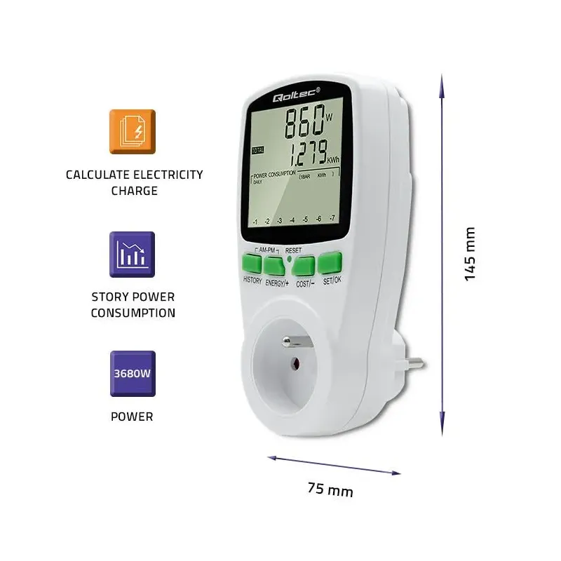 Watomierz Qoltec Licznik zużycia energii PM0627 z... | PartsPC.pl