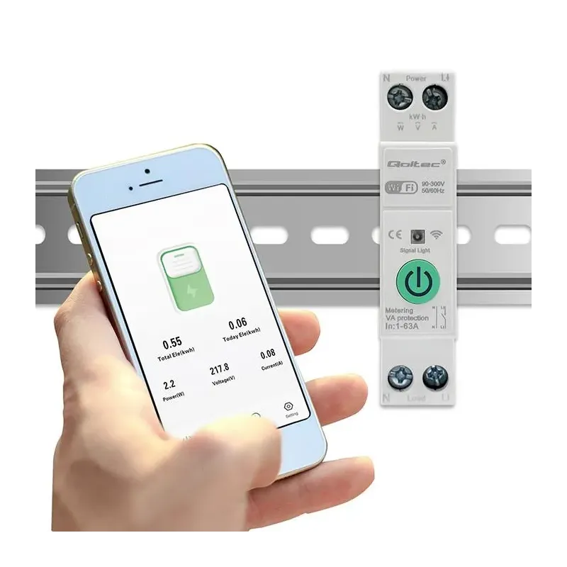 Przekaźnik Wi-Fi Qoltec 63A na szynę DIN z licznikiem | PartsPC.pl