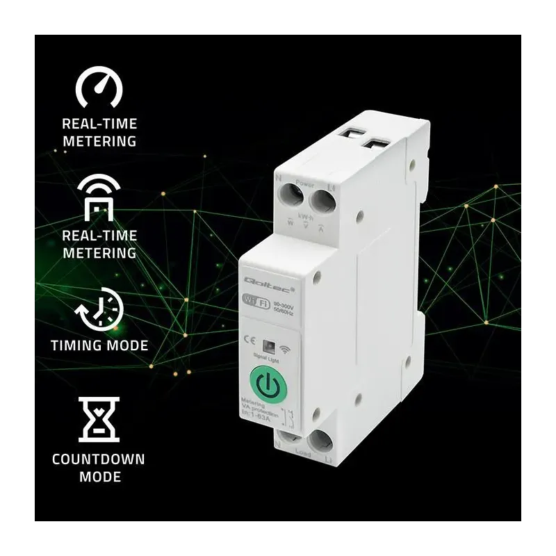 Przekaźnik Wi-Fi Qoltec 63A na szynę DIN z licznikiem | PartsPC.pl