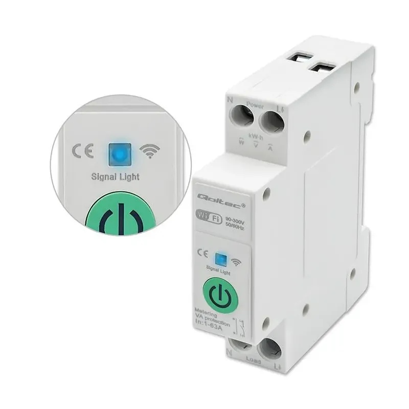 Przekaźnik Wi-Fi Qoltec 63A na szynę DIN z licznikiem | PartsPC.pl