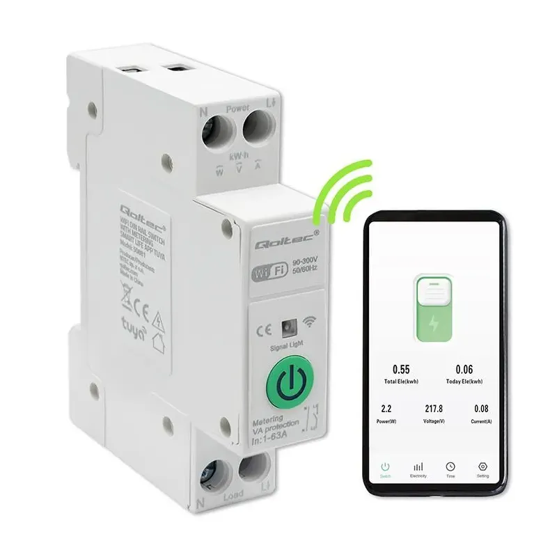Przekaźnik Wi-Fi Qoltec 63A na szynę DIN z licznikiem | PartsPC.pl