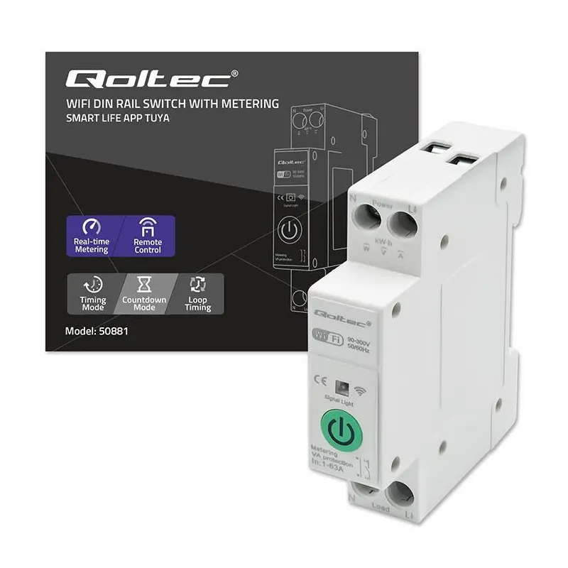 Przekaźnik Wi-Fi Qoltec 63A na szynę DIN z licznikiem | PartsPC.pl