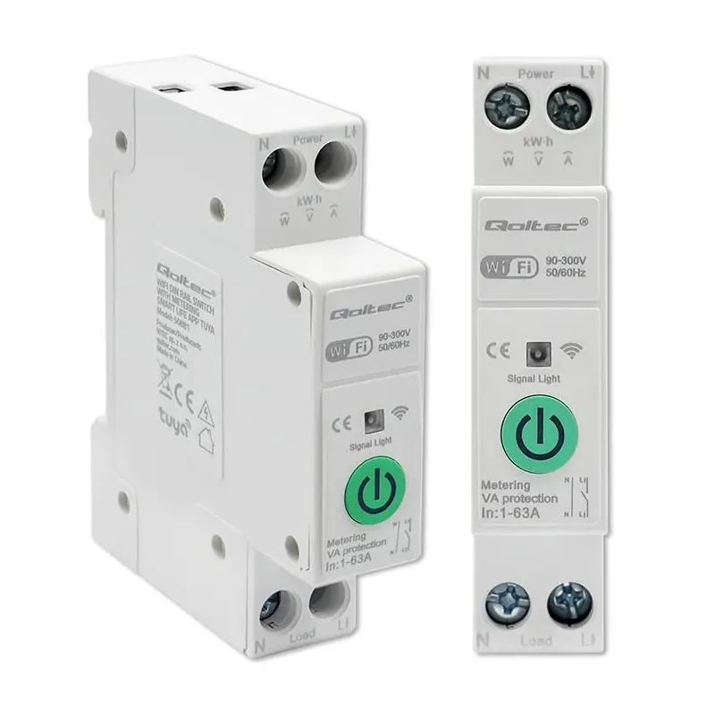 Przekaźnik Wi-Fi Qoltec 63A na szynę DIN z licznikiem | PartsPC.pl