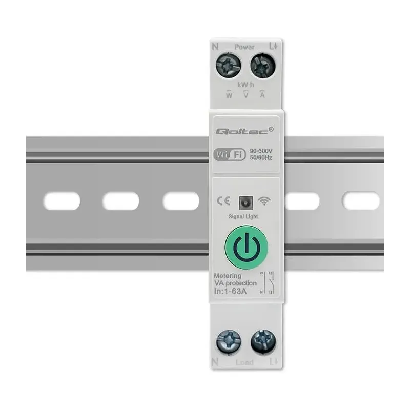 Przekaźnik Wi-Fi Qoltec 63A na szynę DIN z licznikiem | PartsPC.pl