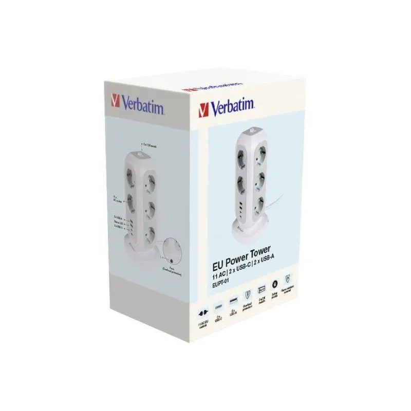 Listwa zasilająca Verbatim EUPT-01 EU Power Tower 11xAC | PartsPC.pl