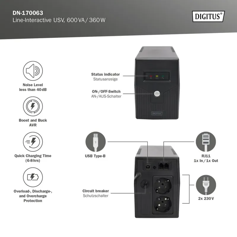 Zasilacz awaryjny UPS DIGITUS Line-Ineractive LED, | PartsPC.pl