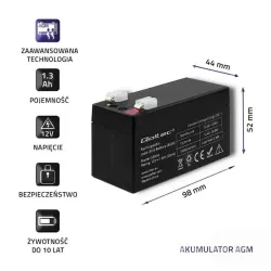 Akumulator AGM Qoltec 12V | 1.3Ah | PartsPC.pl