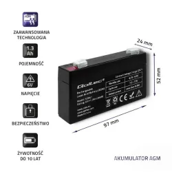 Akumulator AGM Qoltec 6V | 1.3Ah | PartsPC.pl