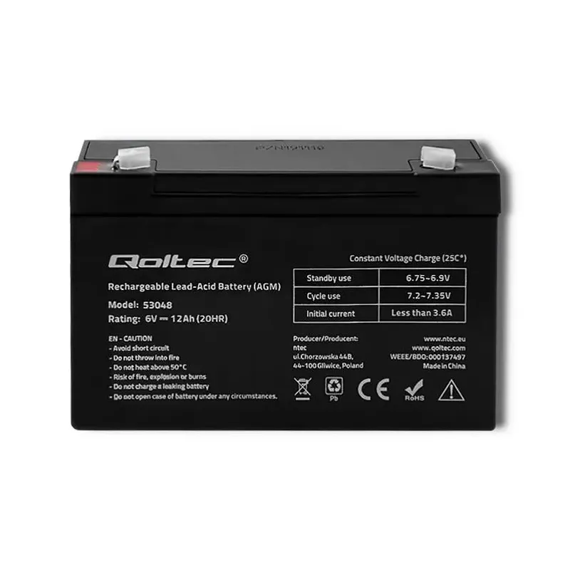 Akumulator AGM Qoltec 6V | 12Ah | PartsPC.pl