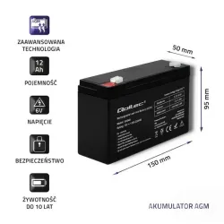 Akumulator AGM Qoltec 6V | 12Ah | PartsPC.pl