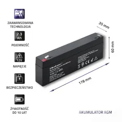 Akumulator AGM Qoltec 12V | 2.3Ah | PartsPC.pl