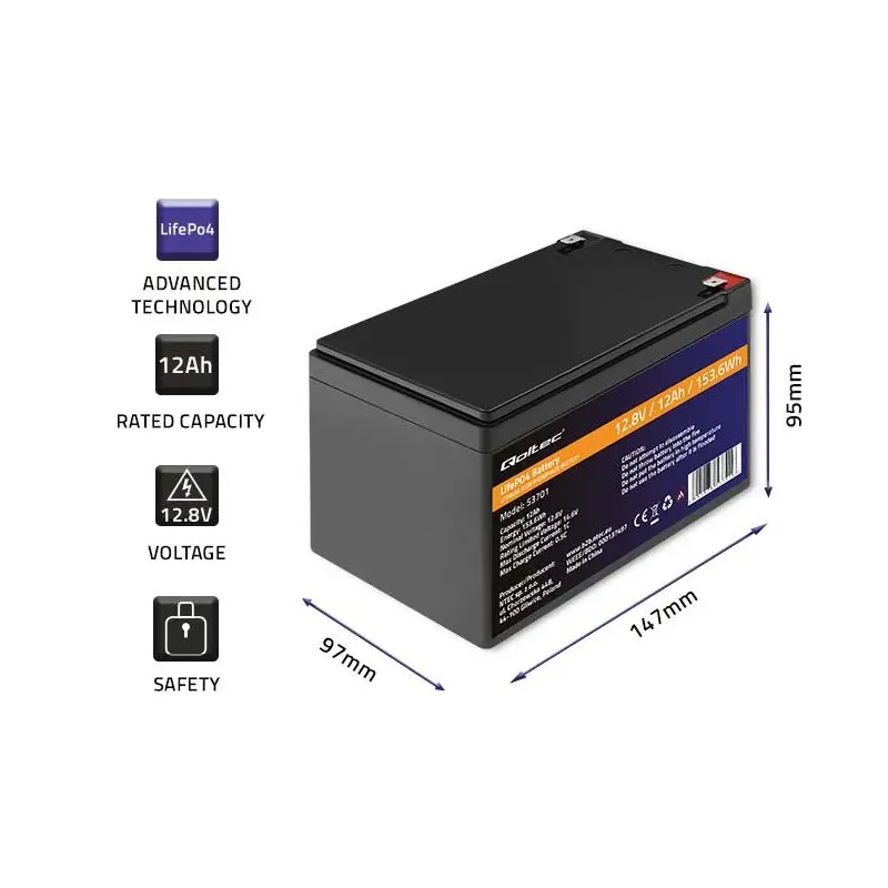Akumulator LiFePO4 Qoltec Litowo-Żelazowo-Fosforanowy | | PartsPC.pl