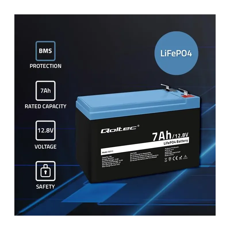Akumulator LiFePO4 Qoltec Litowo-Żelazowo-Fosforanowy | | PartsPC.pl
