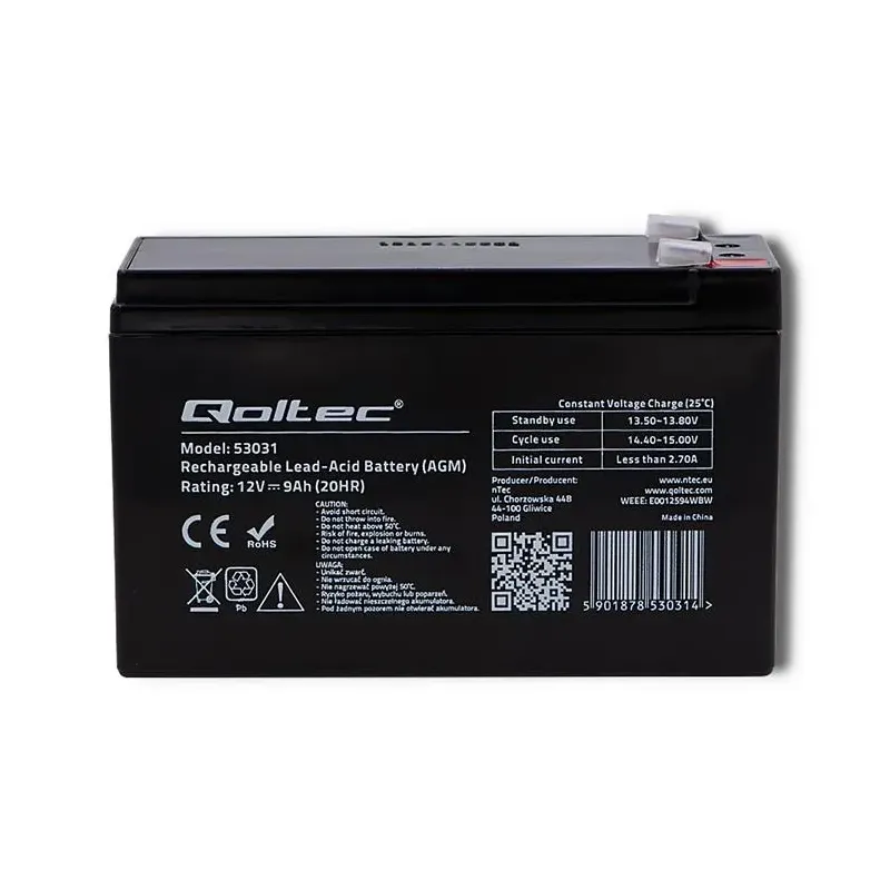 Akumulator AGM Qoltec 12V | 9Ah | PartsPC.pl