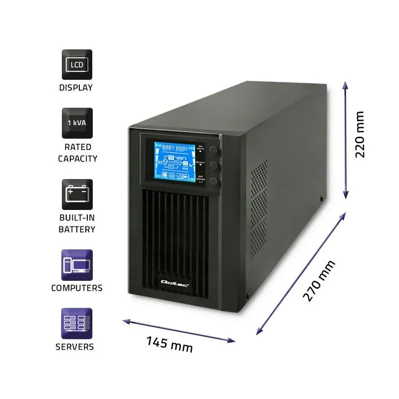 Zasilacz awaryjny UPS Qoltec | On-line | Pure Sine Wave | PartsPC.pl