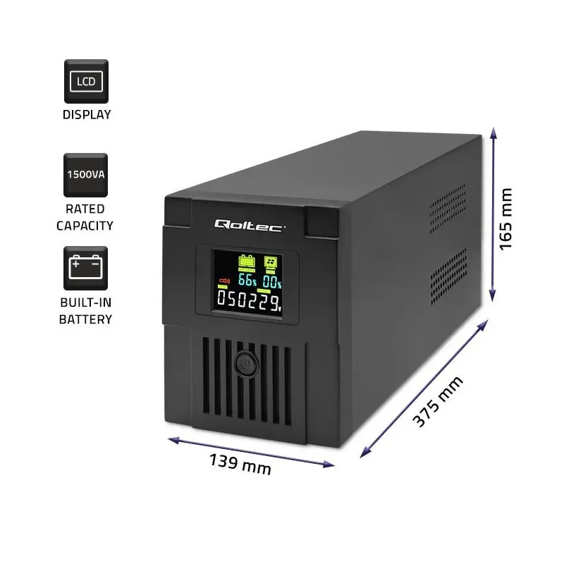 Zasilacz awaryjny UPS Qoltec Monolith | 1500VA | 900W | | PartsPC.pl