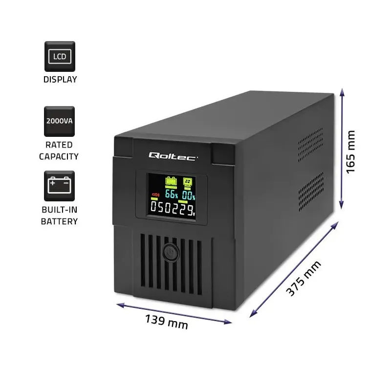 Zasilacz awaryjny UPS Qoltec Monolith | 2000VA | 1200W | | PartsPC.pl