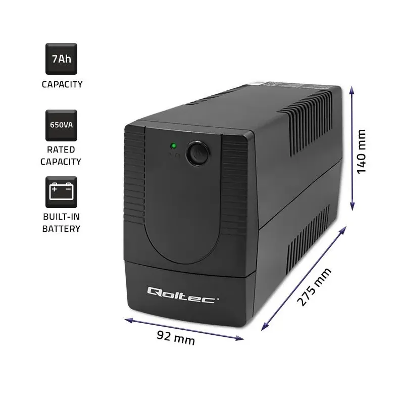 Zasilacz awaryjny UPS Qoltec Monolith | 650VA | 360W | PartsPC.pl