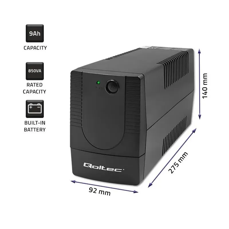 Zasilacz awaryjny UPS Qoltec Monolith | 850VA | 480W | PartsPC.pl