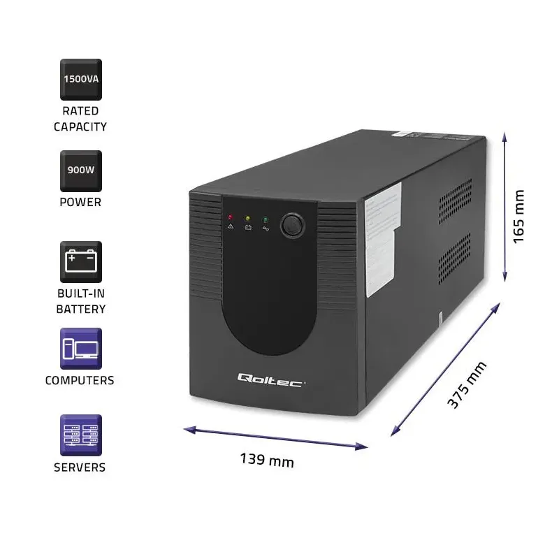 Zasilacz awaryjny UPS Qoltec Monolith | 1500VA | 900W | PartsPC.pl