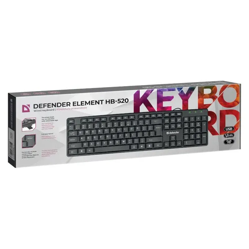 Klawiatura przewodowa Defender ELEMENT HB-520 USB czarna | PartsPC.pl
