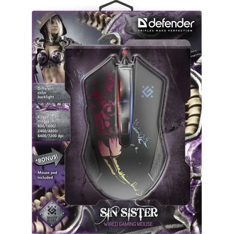 Mysz przewodowa Defender Sin'Sister GM-933 7200dpi 6P + | PartsPC.pl
