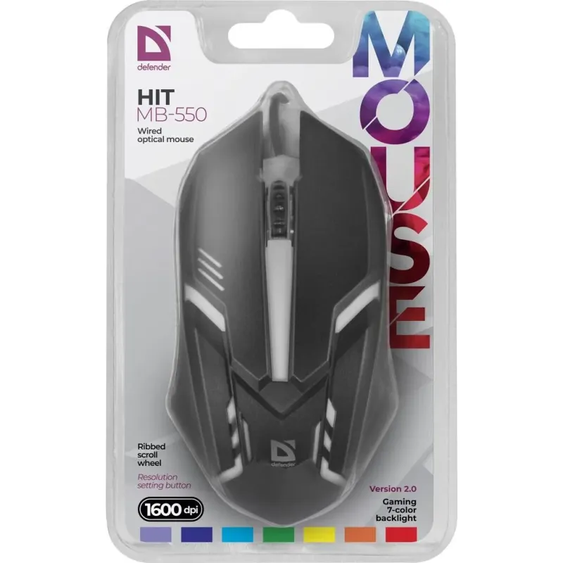 Mysz przewodowa Defender HIT MB-550 1600dpi 3P czarna 7 | PartsPC.pl