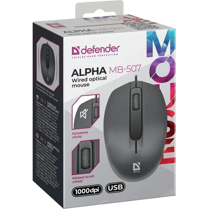 Mysz przewodowa Defender ALPHA MB-507 1000dpi bezklikowa | PartsPC.pl
