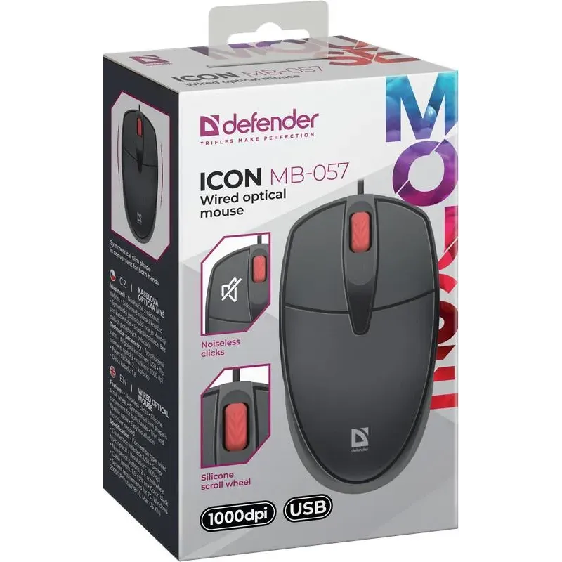 Mysz przewodowa Defender ICON MB-057 1000dpi bezklikowa | PartsPC.pl