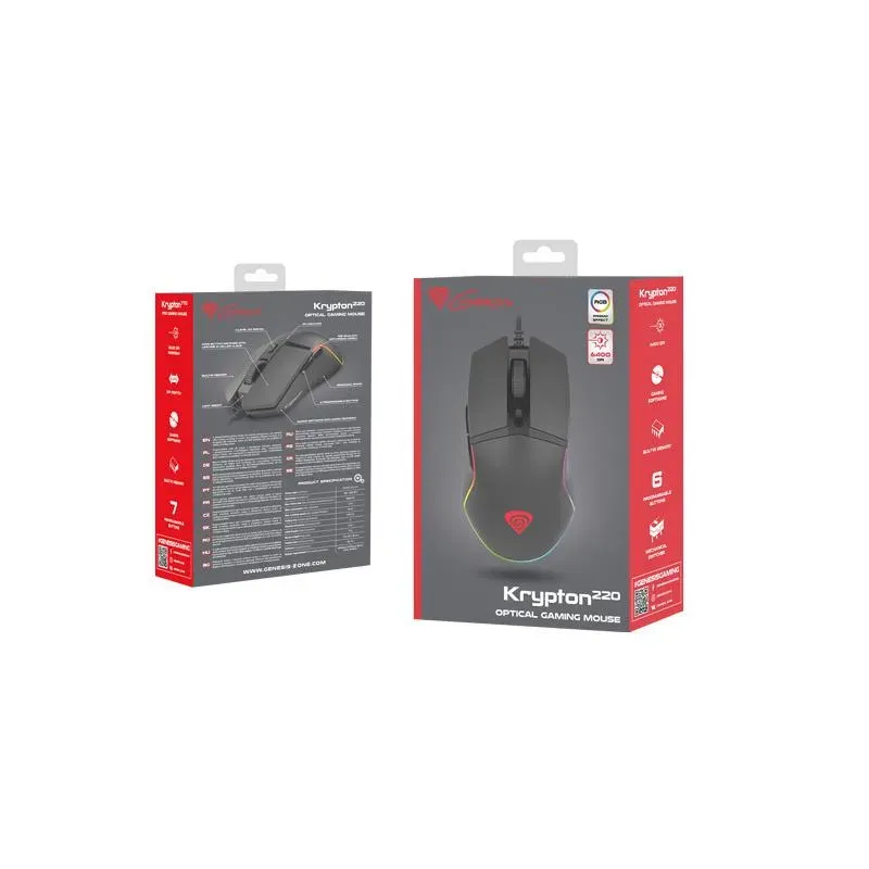 Mysz przewodowa Genesis Krypton 220 optyczna Gaming | PartsPC.pl