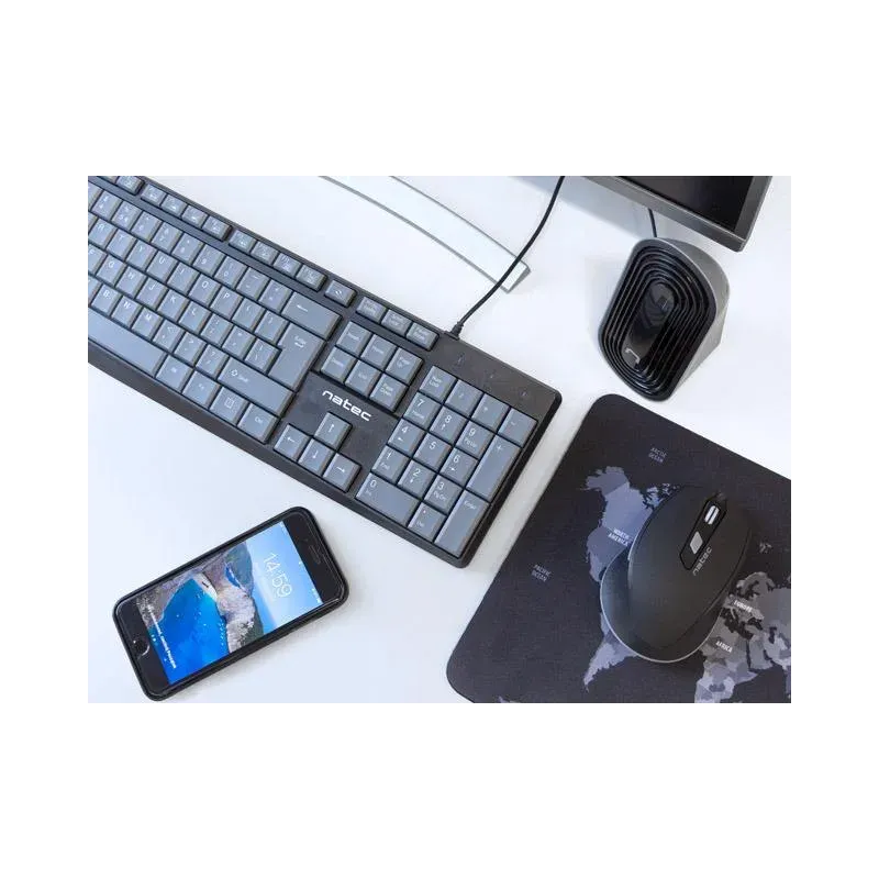 Klawiatura przewodowa Natec Nautilus US slim czarno-szara | PartsPC.pl