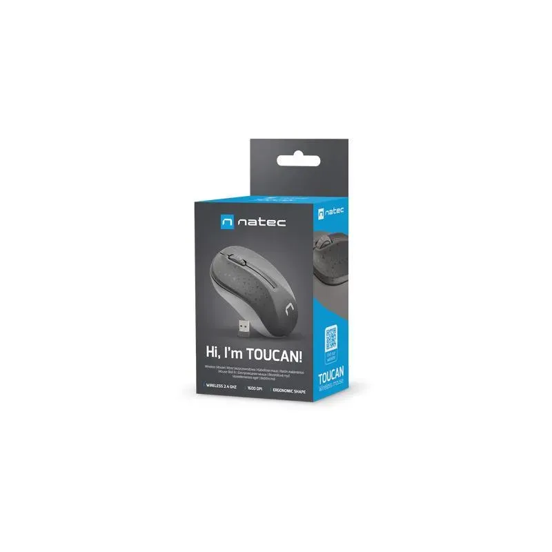Mysz bezprzewodowa Natec Toucan optyczna 1600 DPI czarna | PartsPC.pl