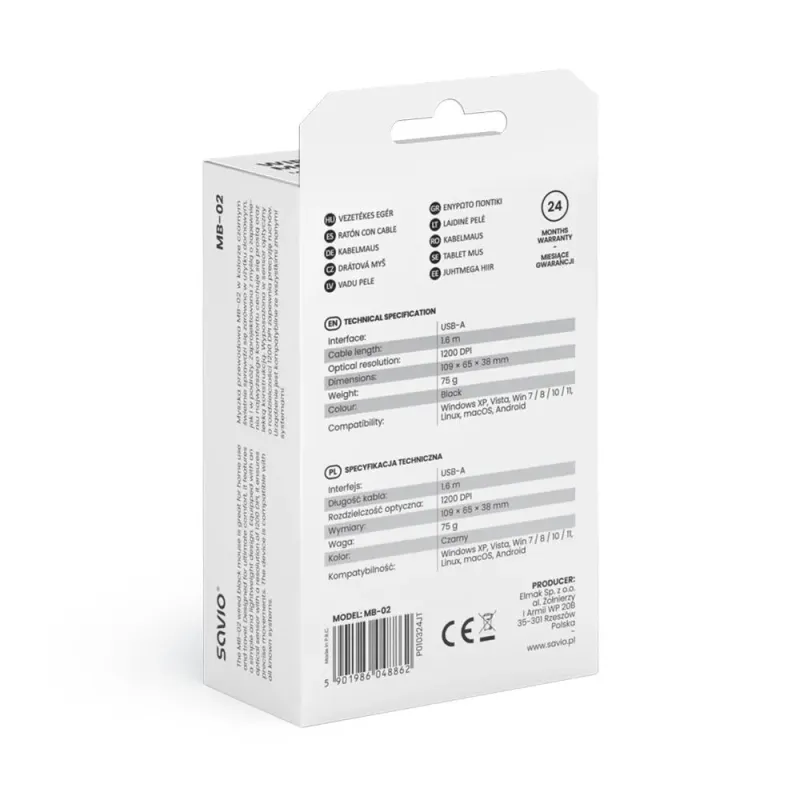 Mysz przewodowa SAVIO MB-02 | PartsPC.pl