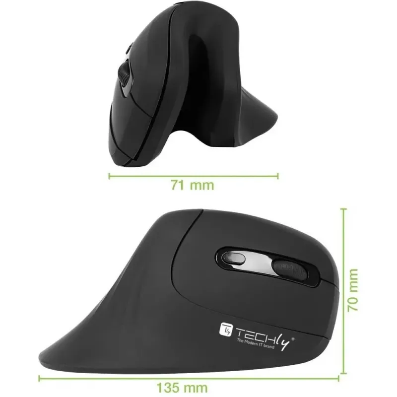 Mysz bezprzewodowa Techly 2.4GHz RF USB pionowa 3200dpi | PartsPC.pl