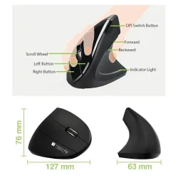 Mysz bezprzewodowa Techly 2.4GHz RF USB pionowa 1600dpi | PartsPC.pl