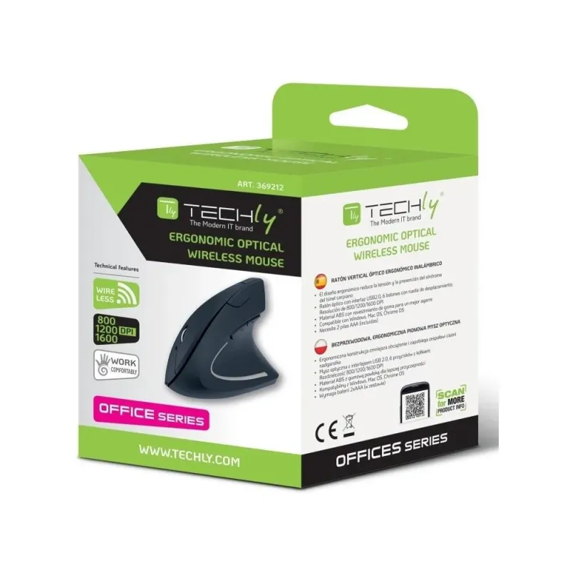 Mysz bezprzewodowa Techly 2.4GHz RF USB pionowa 1600dpi | PartsPC.pl
