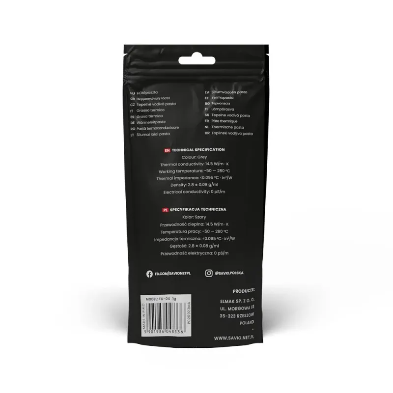 Pasta termoprzewodząca SAVIO TG-04, 14,5W/m-K, 2g | PartsPC.pl