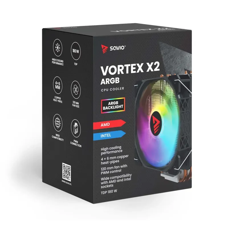 Wentylator CPU SAVIO VORTEX X2 ARGB | PartsPC.pl