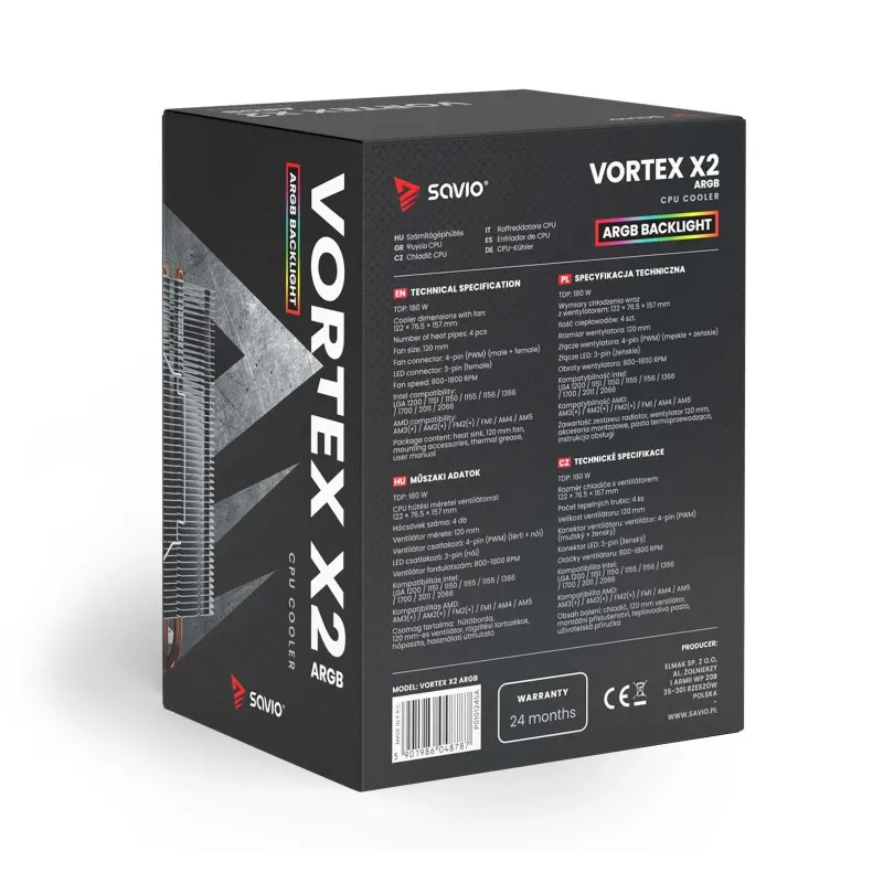 Wentylator CPU SAVIO VORTEX X2 ARGB | PartsPC.pl